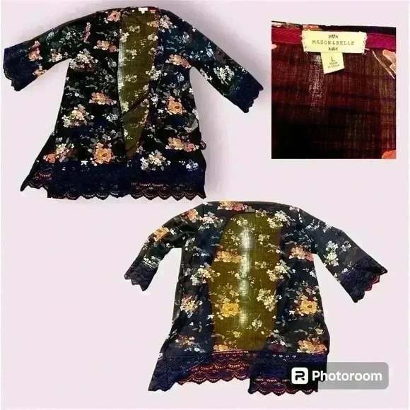 Mason & Bell Sheer Open Front Cape Blue Floral Size Large - Picture 1 of 1